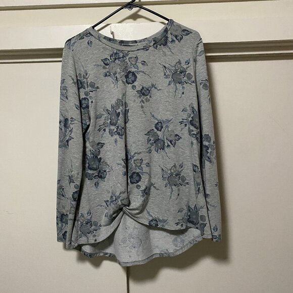 Fred David, gray tunic w/blue & gray flowers, size L - Picture 1 of 10